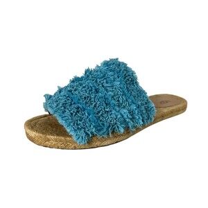 Ugg Australia Boho Fuzzy Blue Edith Slip On Espadrille Slide Sandals US 9 NWOT